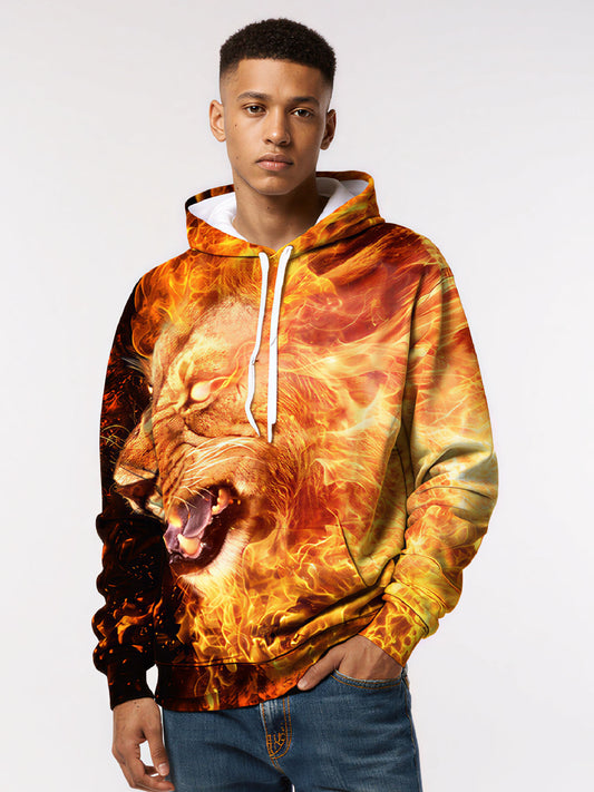 Flame Shadow Fierce Lion 3D Print Hoodie | Bold Fire Animal Graphic Streetwear