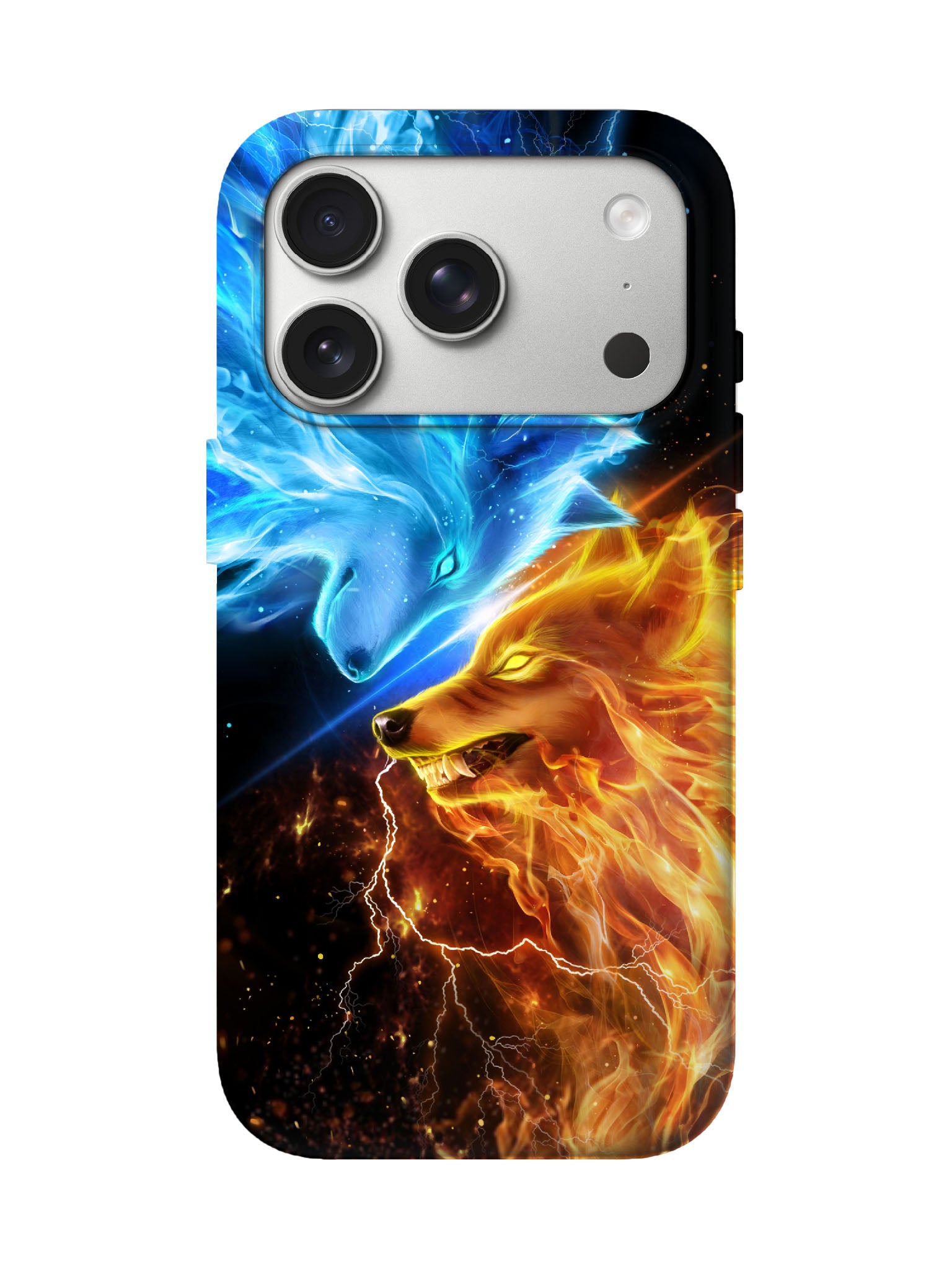 Dual Wolf Flame and Lightning Edgy Tough Phone Case