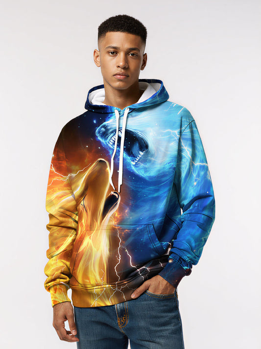 Unisex 3D All Over Print Hoodie Fire Ice Wolf Cosmic Lightning Aesthetic Streetwear