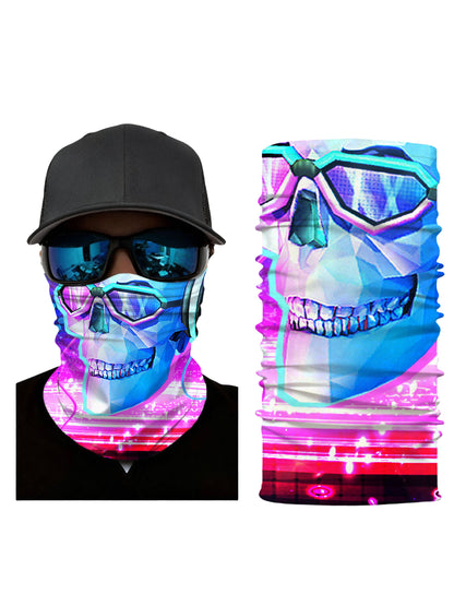 Vaporwave Cyberpunk Skull 3D All Over Print Neck Gaiter – Unisex Y2K Aesthetic Face Mask