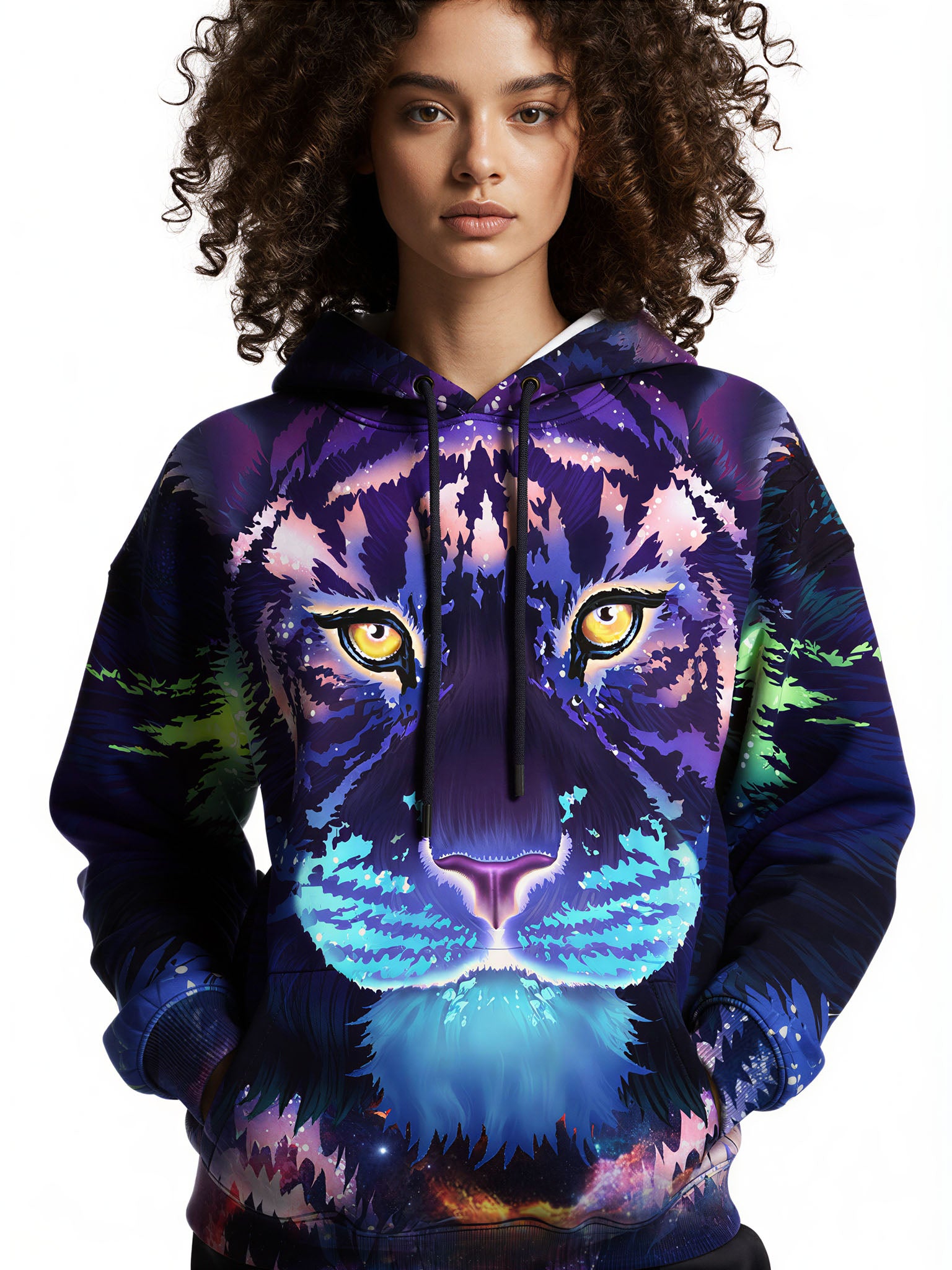 3D All Over Print Galaxy Tiger Hoodie for Men Women, Cosmic Space Animal Design Pullover Sweatshirt
