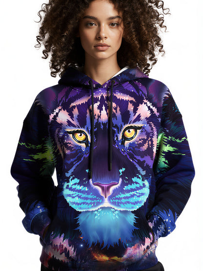 3D All Over Print Galaxy Tiger Hoodie for Men Women, Cosmic Space Animal Design Pullover Sweatshirt