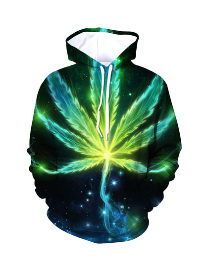 Glowing Cannabis Leaf 3D All Over Print Hoodie Unisex Streetwear Soft Comfortable Cotton Blend