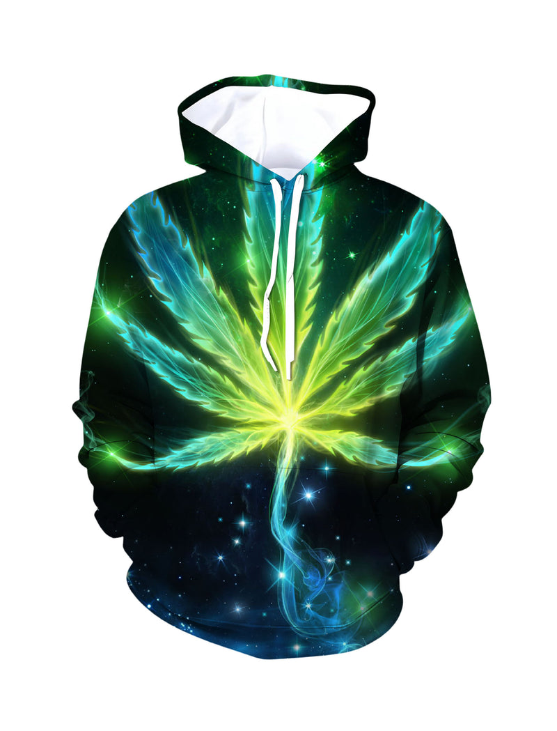Glowing Cannabis Leaf 3D All Over Print Hoodie Unisex Streetwear Soft Comfortable Cotton Blend