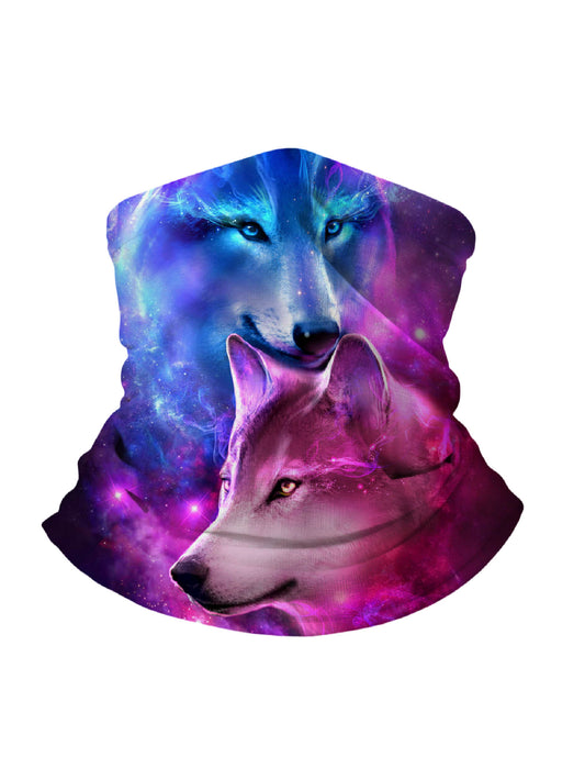 Neck Gaiter with 3D all over print galaxy nebula wolves, Aesthetic style unisex tube face mask breathable fabric windproof for outdoor sports