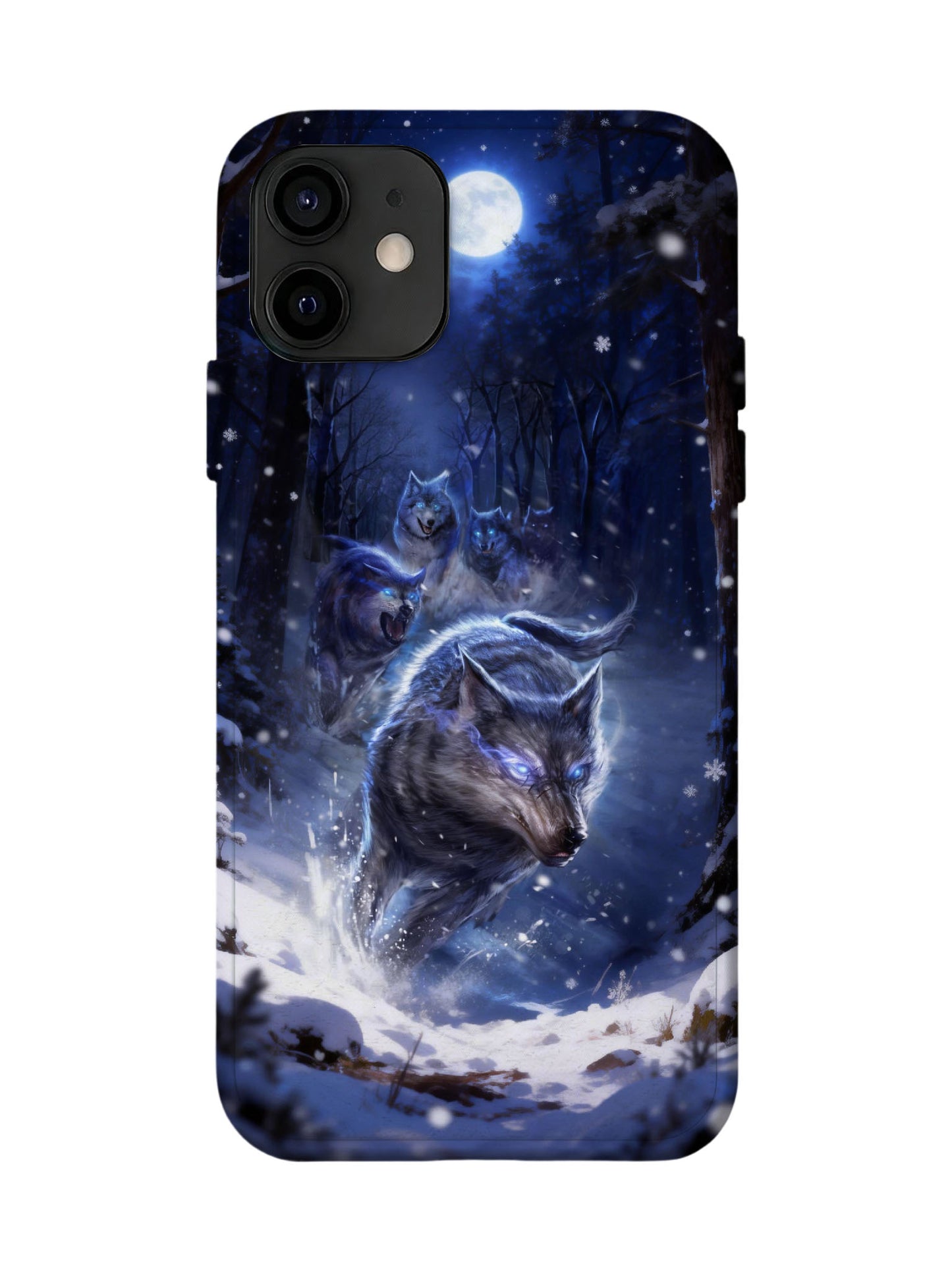 Wolf Pack in Moonlit Snow Edgy Cyberpunk Protective Phone Case