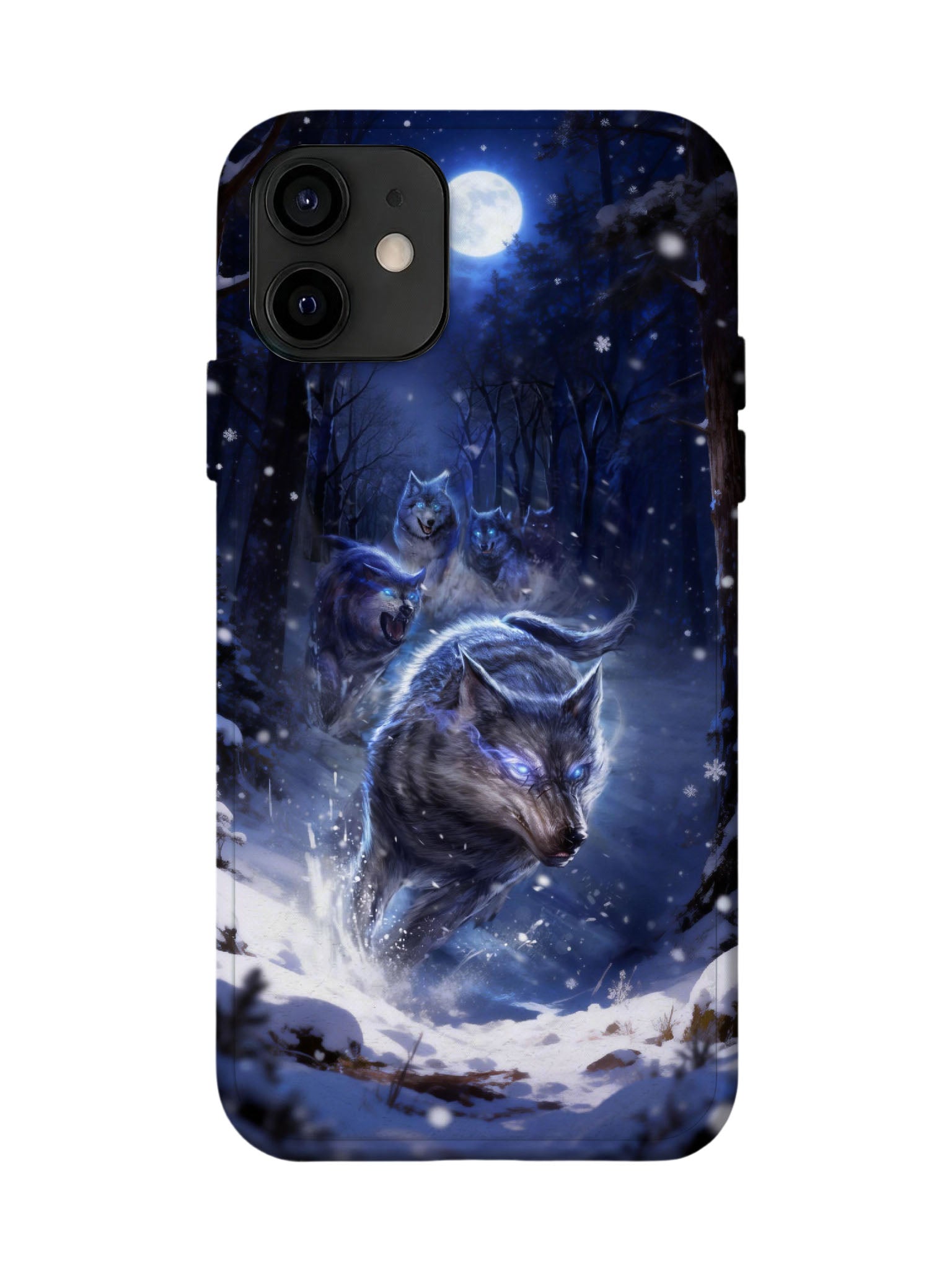 Wolf Pack in Moonlit Snow Edgy Cyberpunk Protective Phone Case