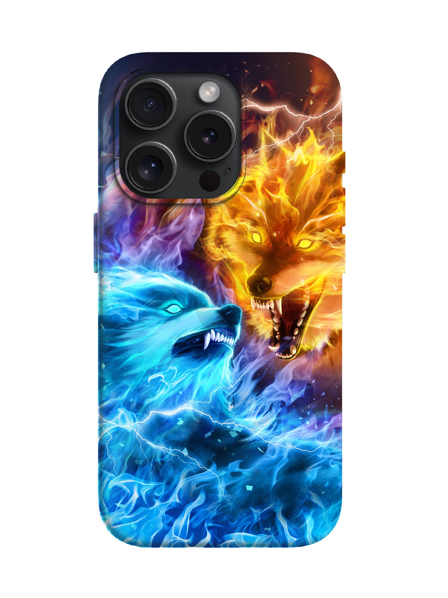 Flame and Ice Wolf Clash Edgy Cyberpunk Tough Phone Case