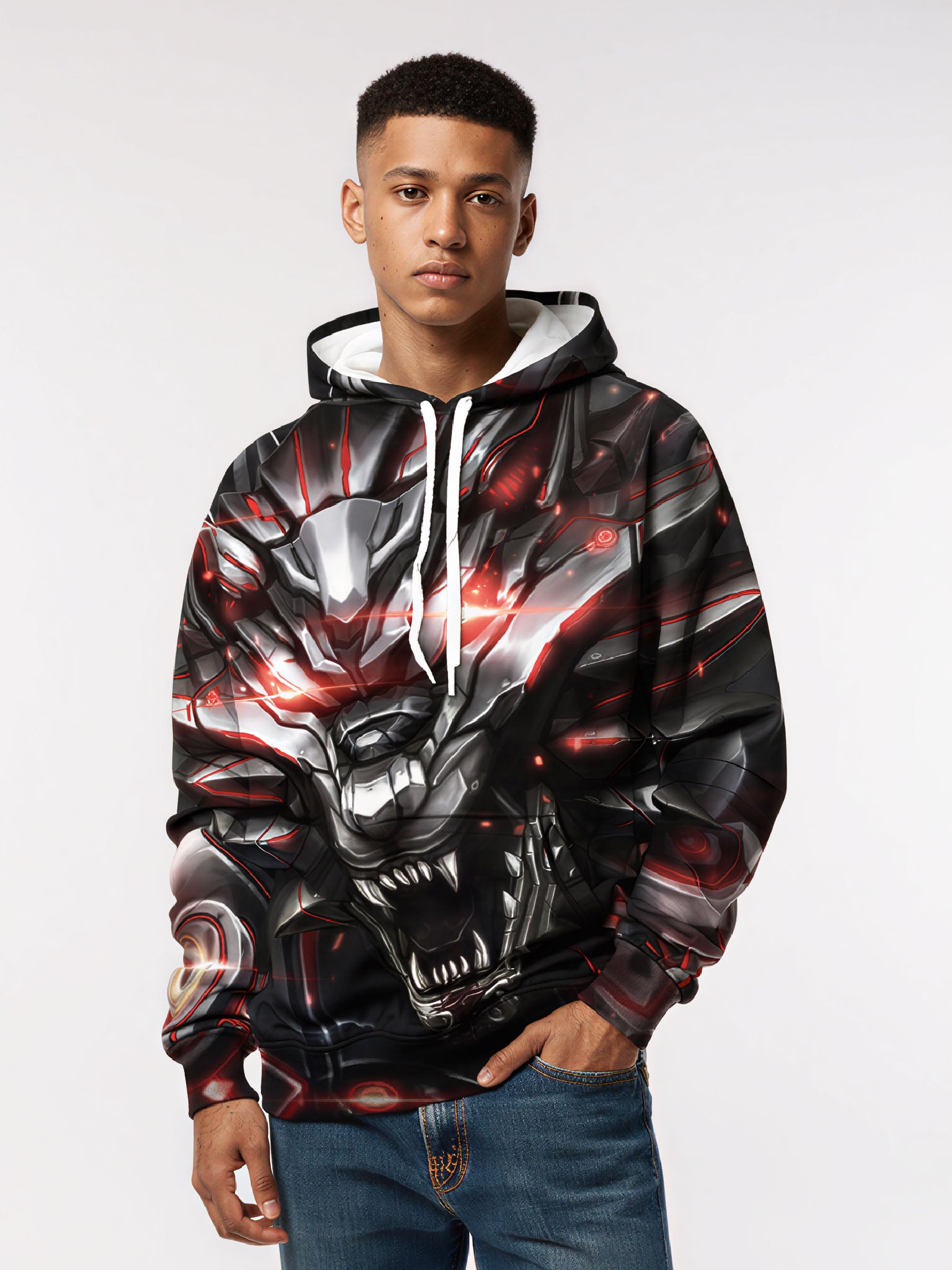Hoodie 3D All Over Print Cyber Wolf Face Unisex Streetwear Soft Comfortable Loose Fit