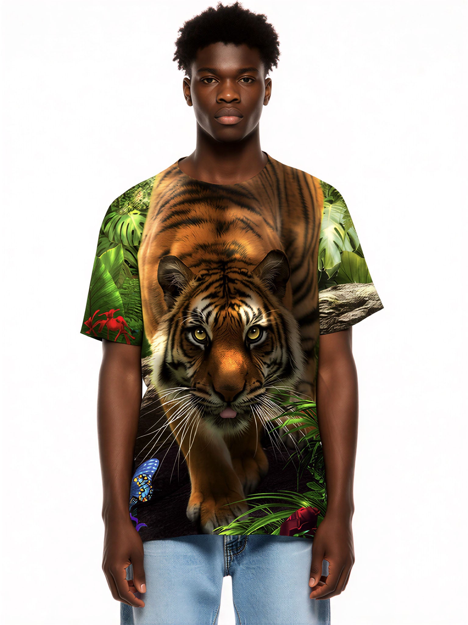Tiger Jungle 3D All Over Print T-Shirt for Men Women, Wild Animal Graphic Pullover Sweatshirt