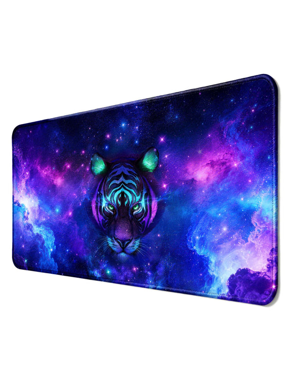Front Facing Cosmic Tiger With Swirling Nebula Desk Mat