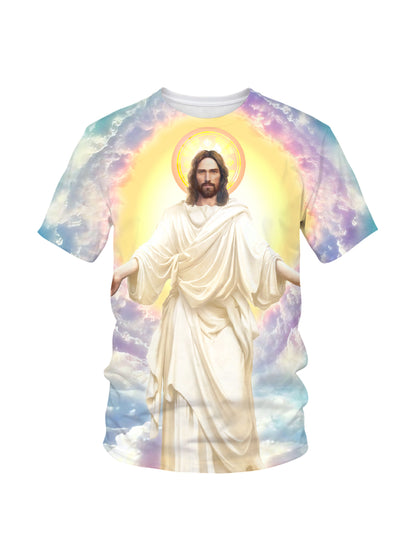 Jesus Christ 3D All Over Print T-Shirt for Men Women Divine Sky Halo Religious Graphic Sweatshirt