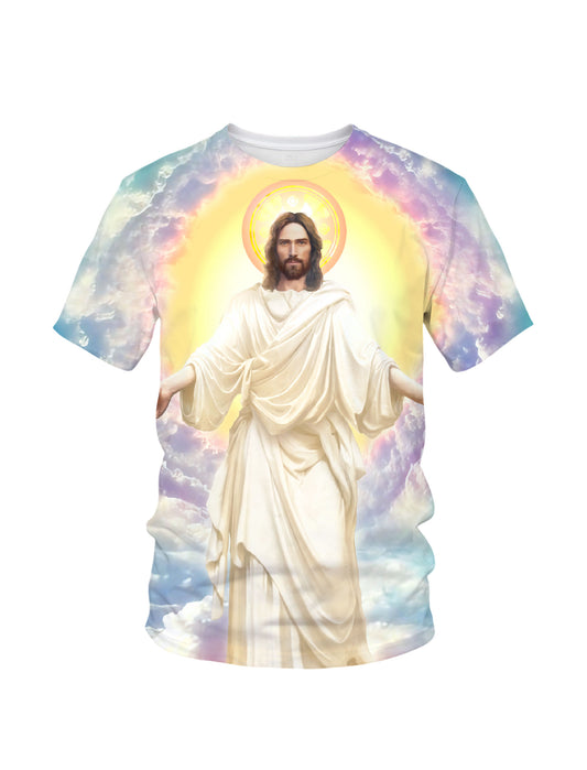 Jesus Christ 3D All Over Print T-Shirt for Men Women Divine Sky Halo Religious Graphic Sweatshirt