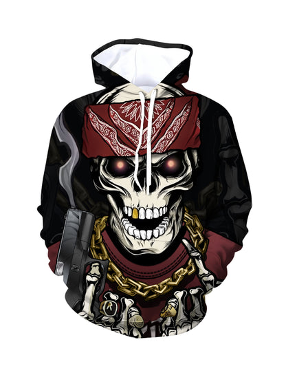 Gangster Skull 3D All Over Print Hoodie Unisex Streetwear Cotton Blend Loose Fit