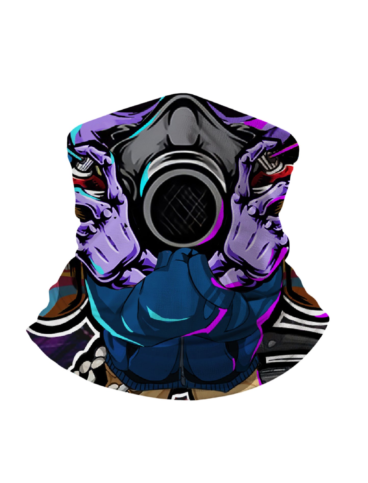 Tube Face Mask with 3D all over print graffiti skull design in vibrant cyberpunk style, unisex breathable fabric for streetwear fashion and outdoor activities