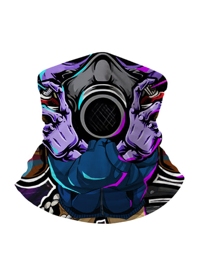 Tube Face Mask with 3D all over print graffiti skull design in vibrant cyberpunk style, unisex breathable fabric for streetwear fashion and outdoor activities