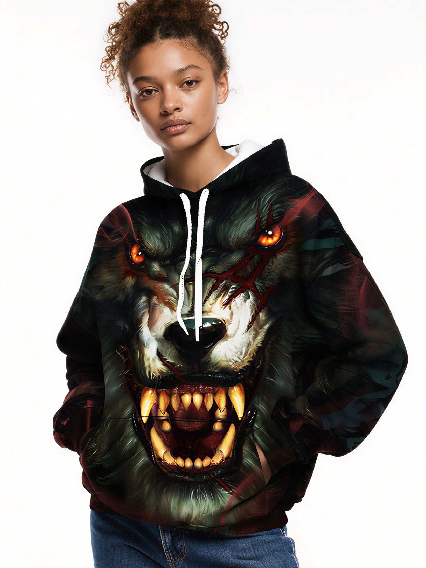 3D All Over Print Fierce Blood Wolf Hoodie Unisex Streetwear Cotton Blend