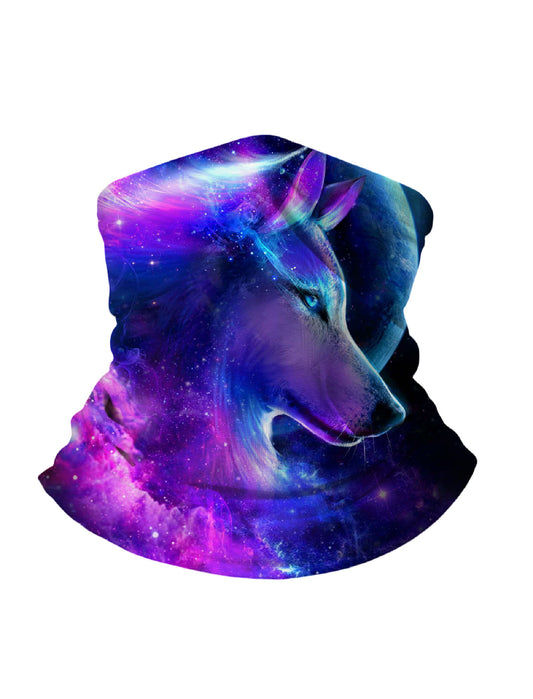 Neck Gaiter with 3D All Over Print Galaxy Nebula Wolf Design, Aesthetic Y2K Style, Unisex Breathable Fabric for Outdoor & Streetwear