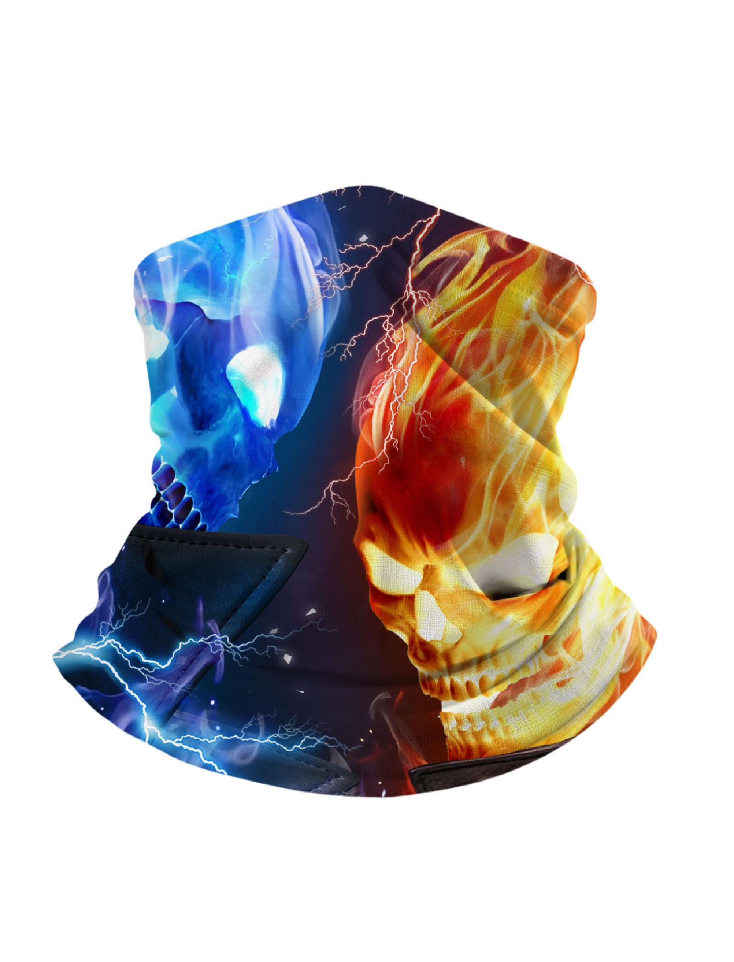 Tube Face Mask with 3D All Over Print Fire and Ice Skull Design, Streetwear Style, Unisex Breathable Fabric for Outdoor Sports