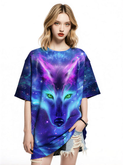 3D All Over Print Wolf Galaxy T-Shirt Cosmic Space Style for Men Women