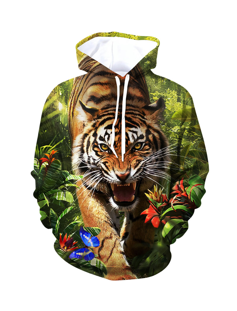 Tiger Jungle 3D All Over Print Hoodie for Men Women, Wild Animal Graphic Pullover Sweatshirt