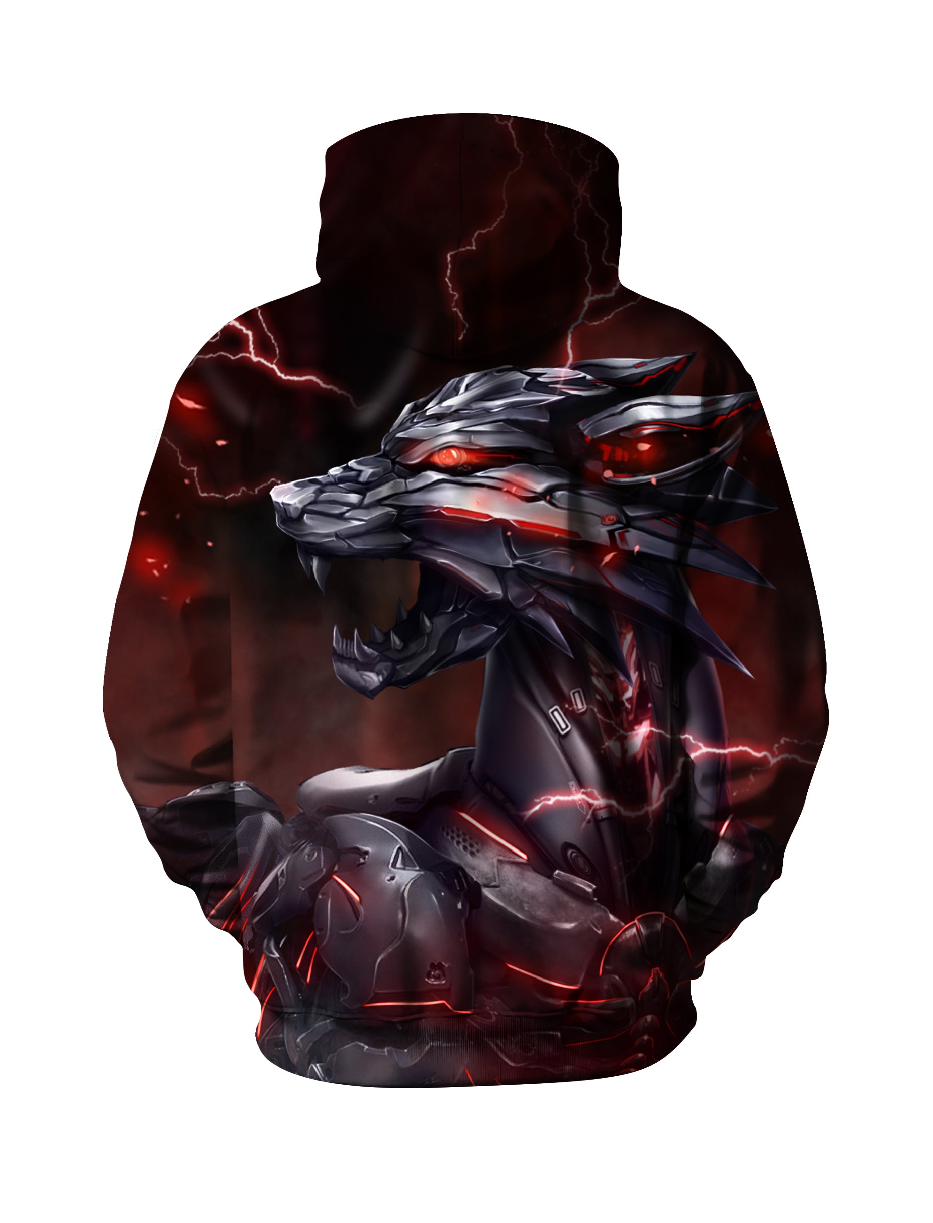 3D Cyber Wolf Hoodie with Lightning Red Glow Design All Over Print For Men Women
