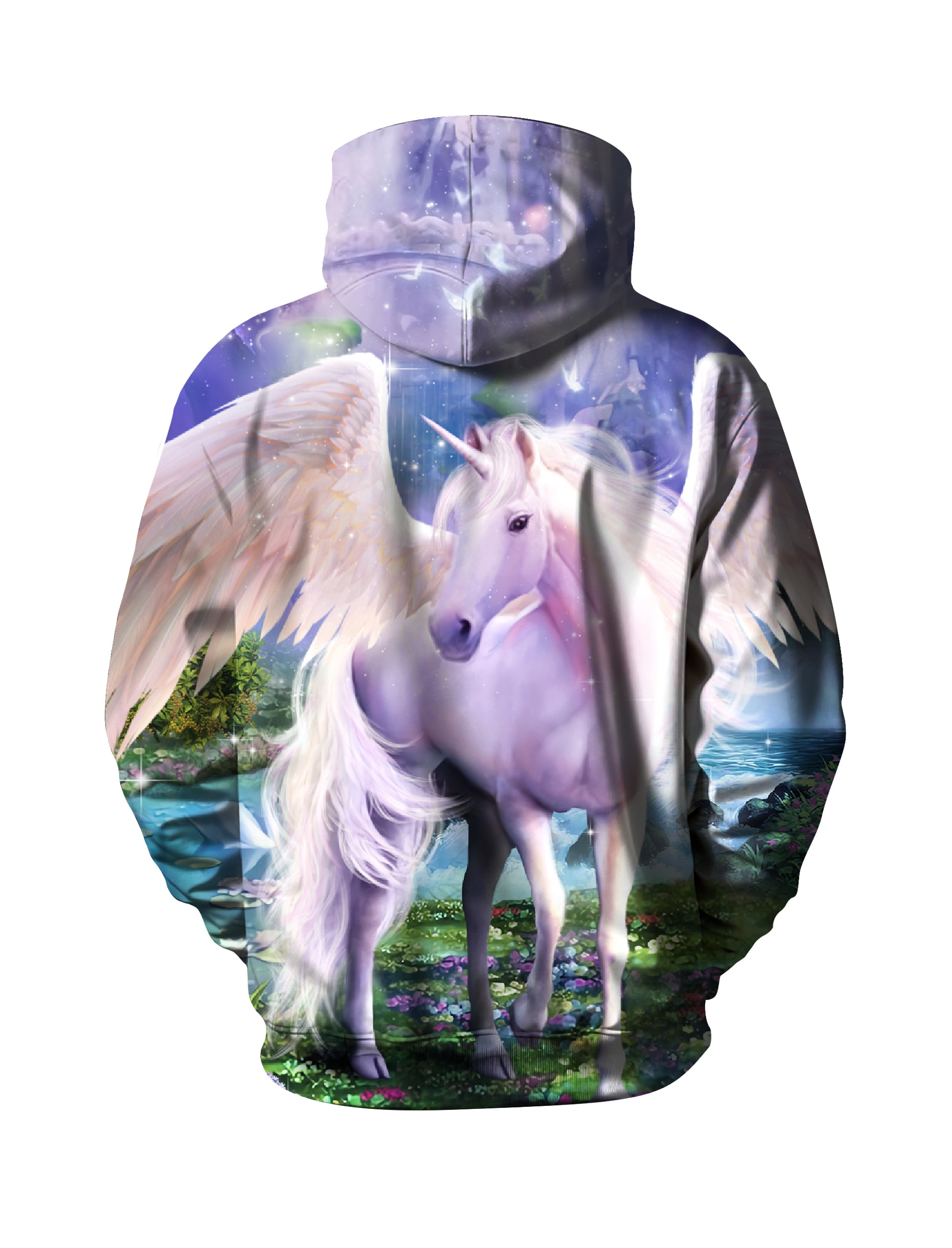 3D All Over Print Unicorn Hoodie for Men Women Fantasy Winged Horse Floral Garden Design