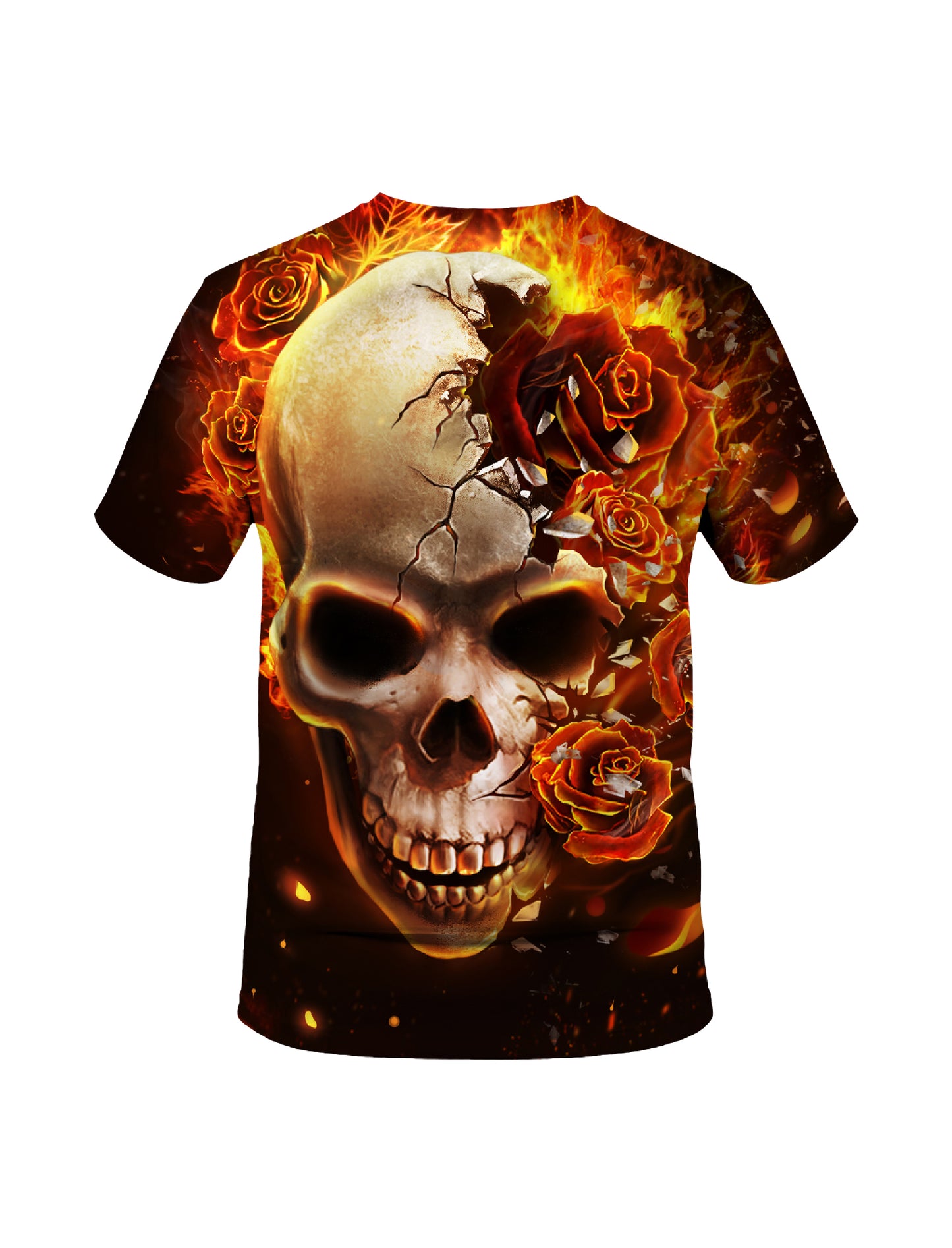 3D All Over Print Skull Rose Fire T-Shirt for Men Women Gothic Streetwear Graphic Pullover