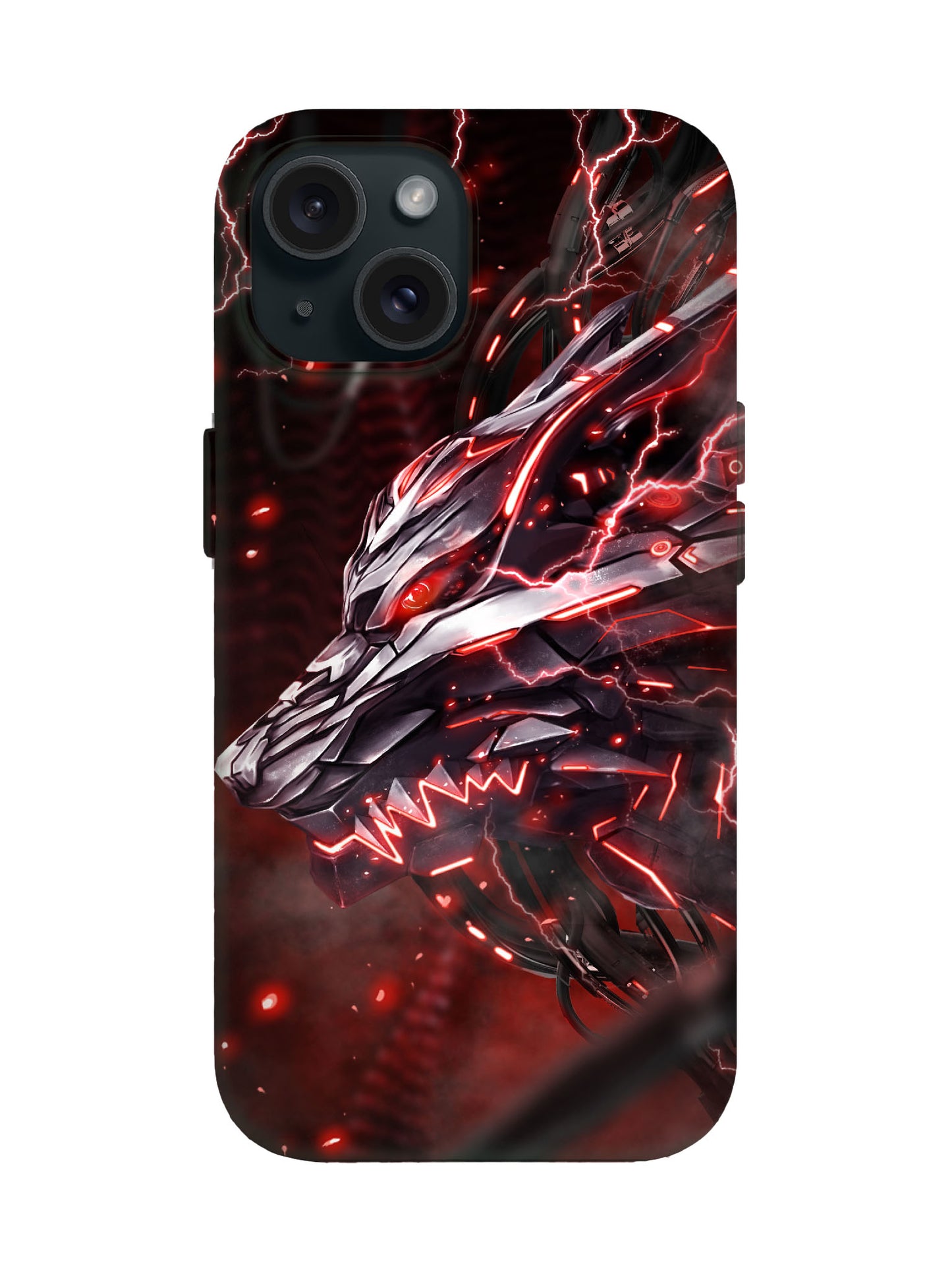 Cyberpunk Dragon with Red Lightning Edgy Tough Phone Case