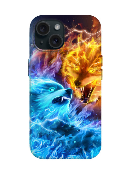 Flame and Ice Wolf Clash Edgy Cyberpunk Tough Phone Case