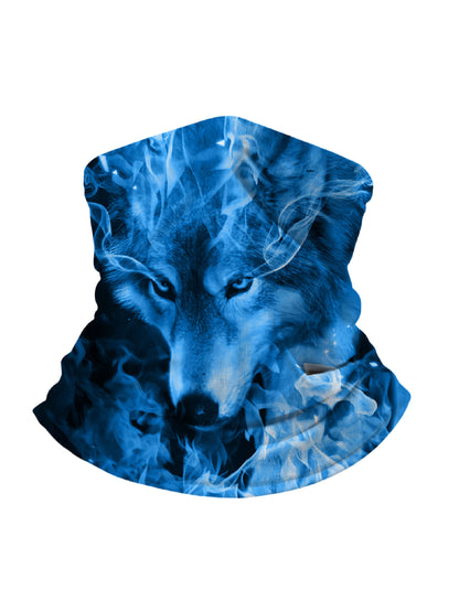 Unisex 3D Blue Smoke Wolf Neck Gaiter – Breathable Windproof UV Protection Face Cover