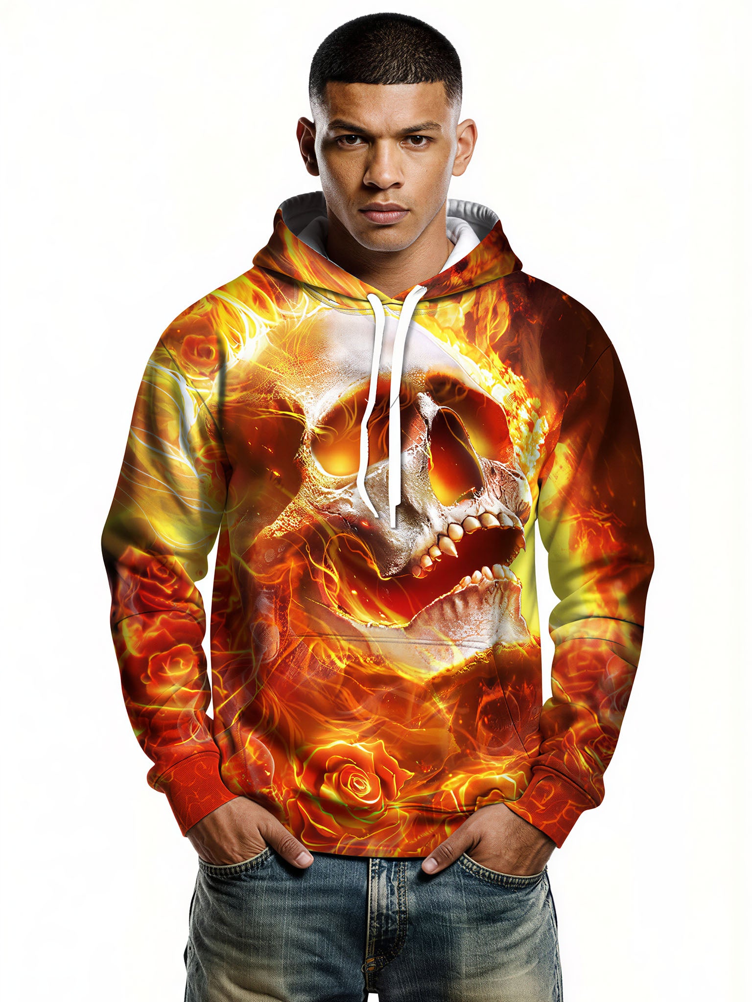 Flaming Skull Rose 3D All Over Print Hoodie for Men Women edgy streetwear style