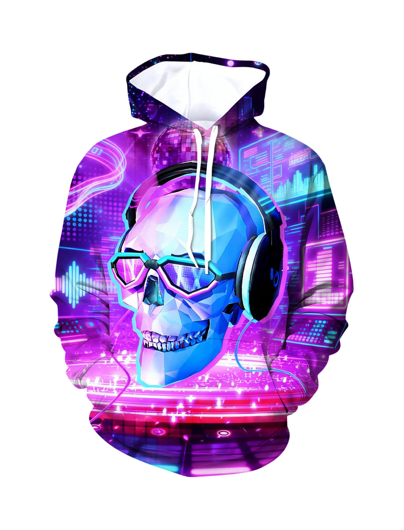 Neon Skull 3D All Over Print Hoodie Unisex Streetwear Cotton Blend Soft Fit