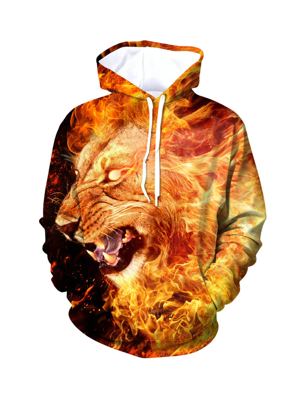 Flame Shadow Fierce Lion 3D Print Hoodie | Bold Fire Animal Graphic Streetwear