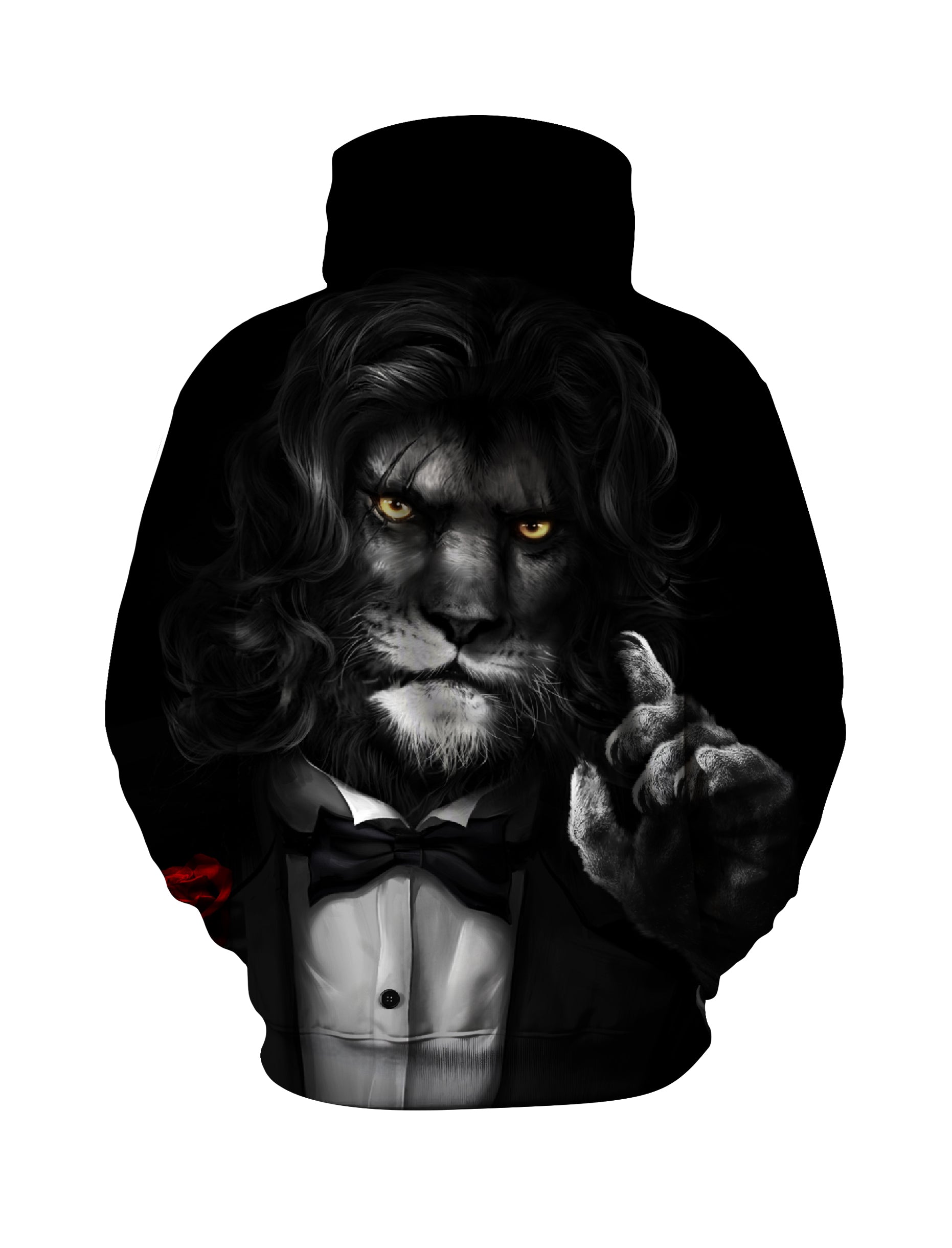 Men Women 3D All Over Print Lion Tuxedo Hoodie with Bowtie and Red Rose
