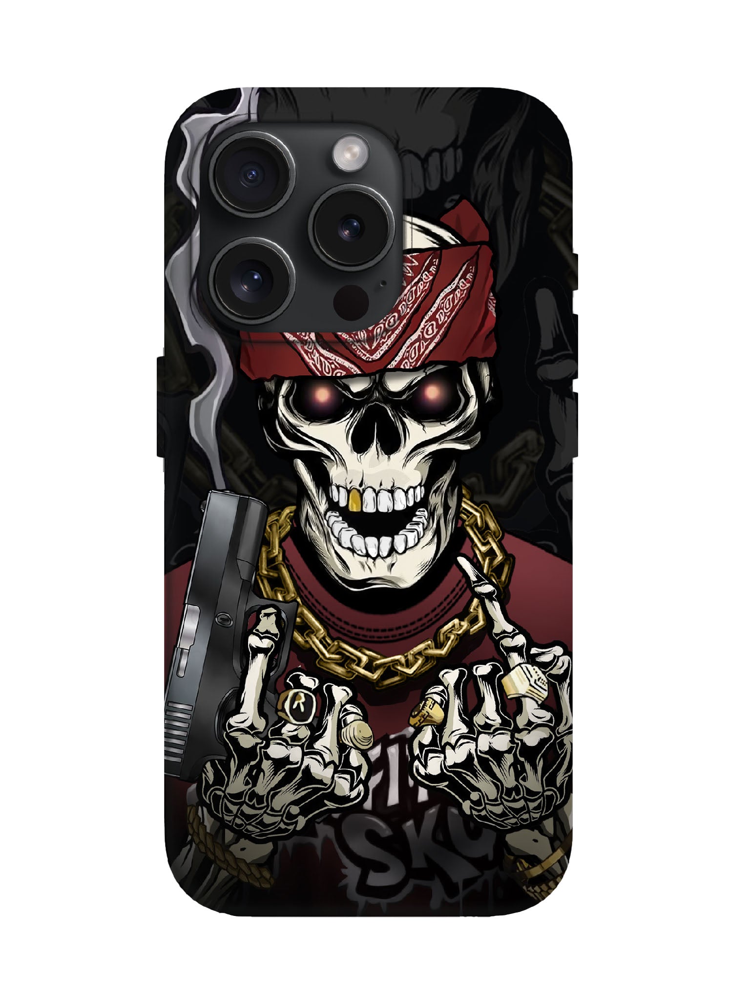 Skull with Bandana and Gun Edgy Hardcore Tough Phone Case