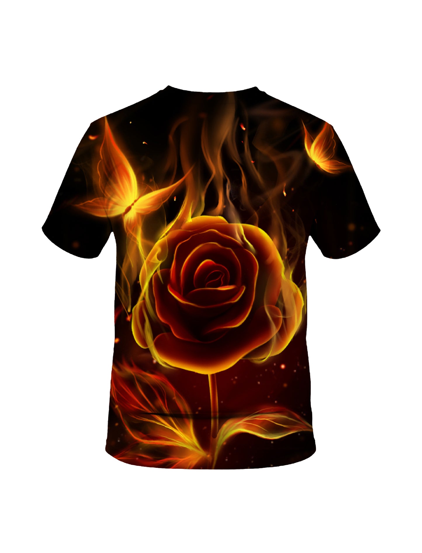 3D All Over Print Flaming Rose T-Shirt for Men Women, Fire Butterfly Graphic Streetwear Sweatshirt