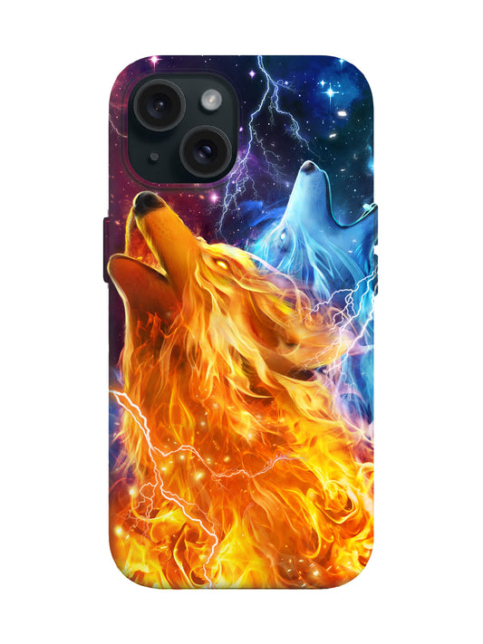 Flame and Lightning Wolf Cyberpunk Tough Phone Case
