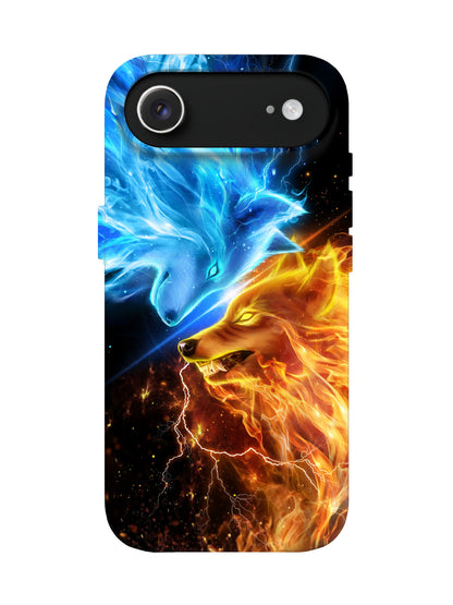 Dual Wolf Flame and Lightning Edgy Tough Phone Case