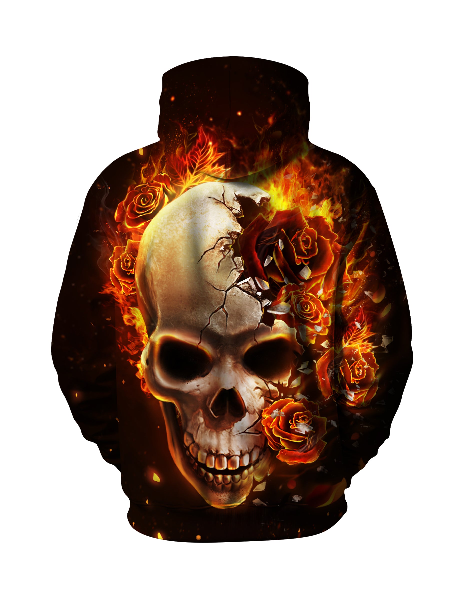 3D All Over Print Skull and Roses Hoodie for Men Women, Fire Flame Graphic Pullover Sweatshirt