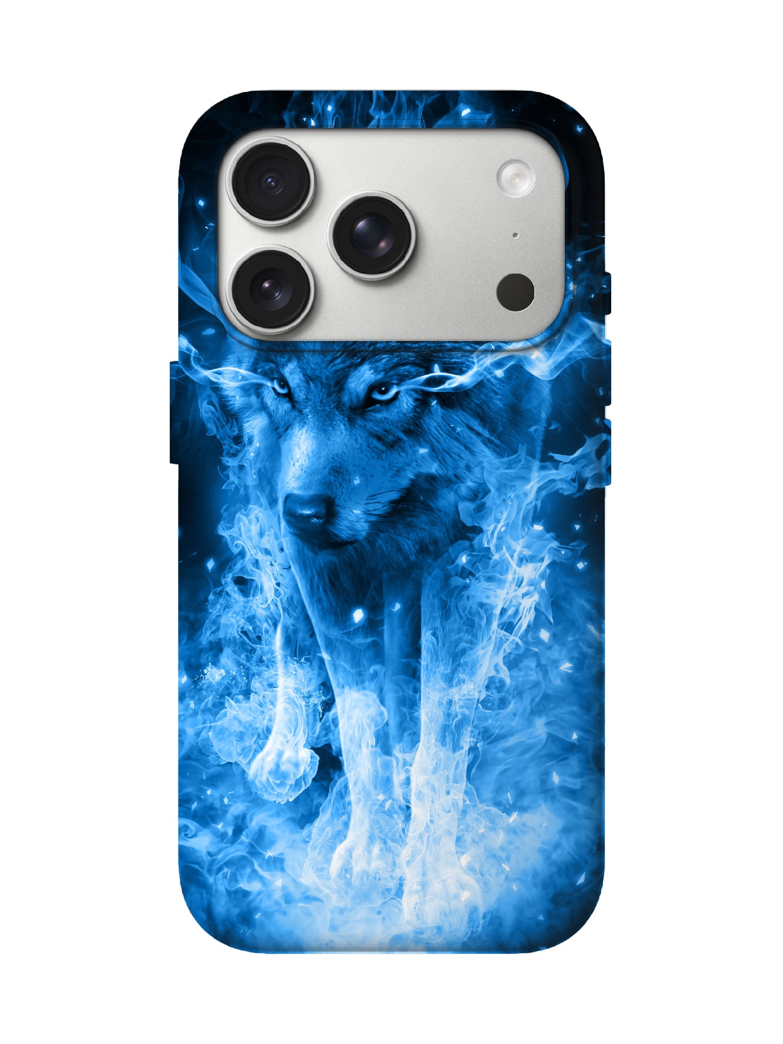 Blue Flame Wolf Edgy Cyberpunk Tough Phone Case