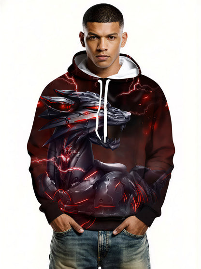 3D Cyber Wolf Hoodie with Lightning Red Glow Design All Over Print For Men Women