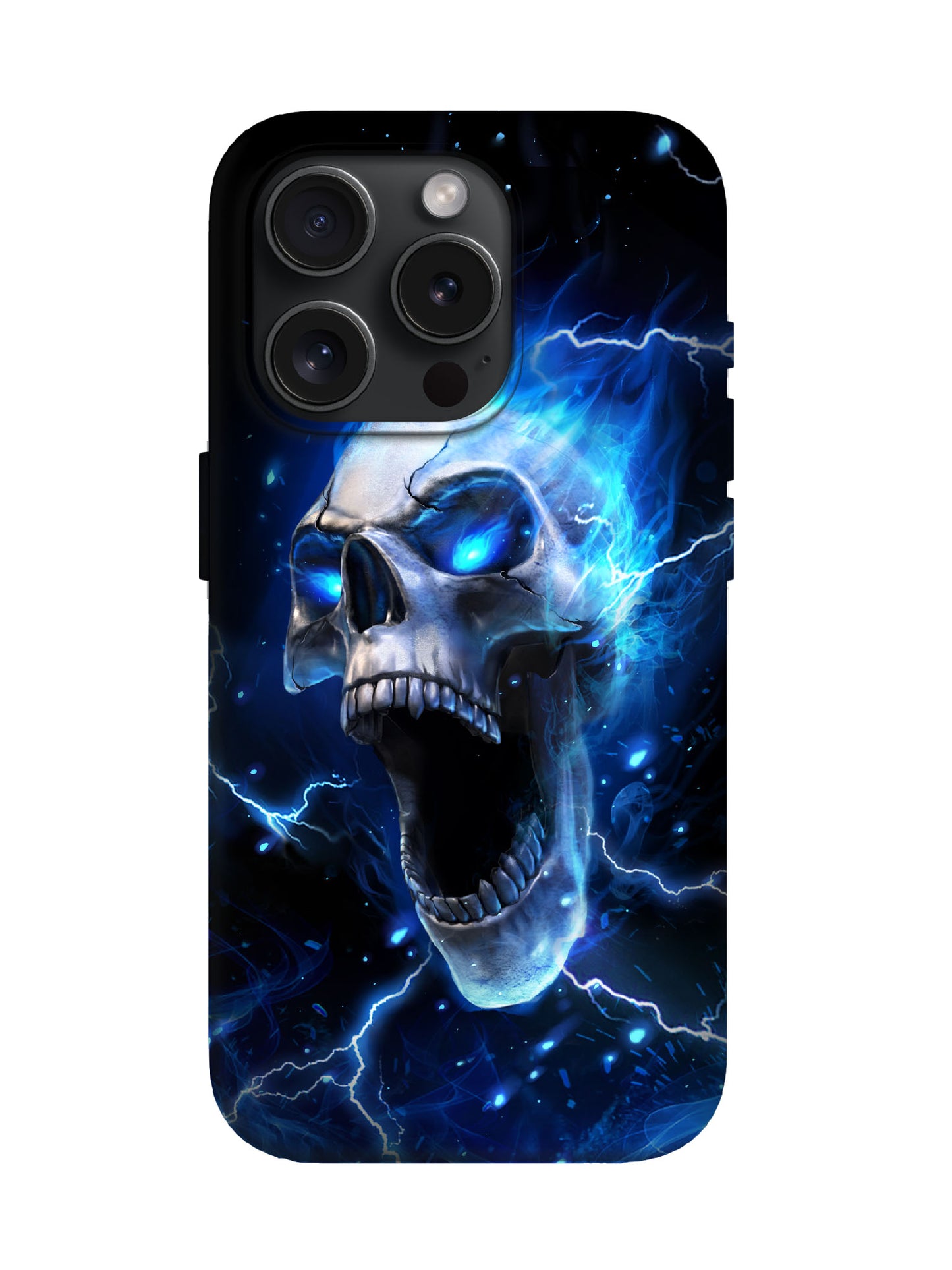 Edgy Cyberpunk Skull Flame Lightning Design Tough Phone Case