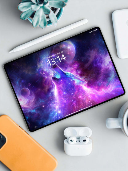 Howling Purple Nebula Wolf Digital Wallpaper