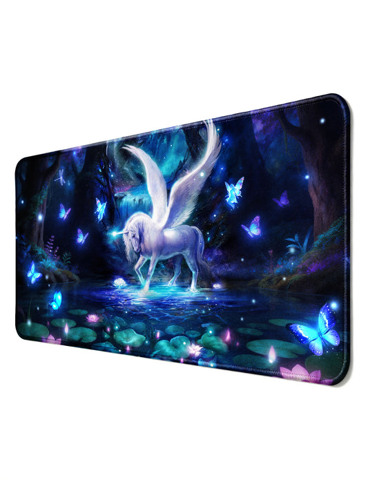 Dark Forest Pegasus with Water Lilies & Flames Gaming Desk Mat