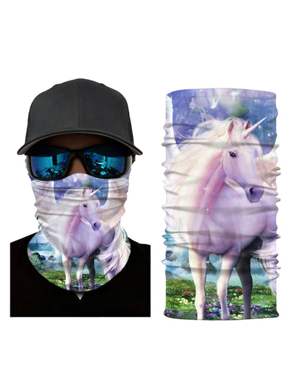 Unisex Neck Gaiter with 3D all over print featuring ethereal unicorn in galaxy nebula landscape, Aesthetic style, soft stretchy and breathable fabric for daily wear