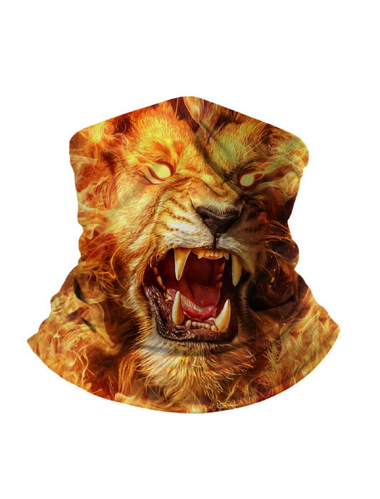 Tube Face Mask with 3D All Over Print Fierce Lion in Flames, Streetwear Style Unisex Breathable Soft Stretchy for Outdoor Activities