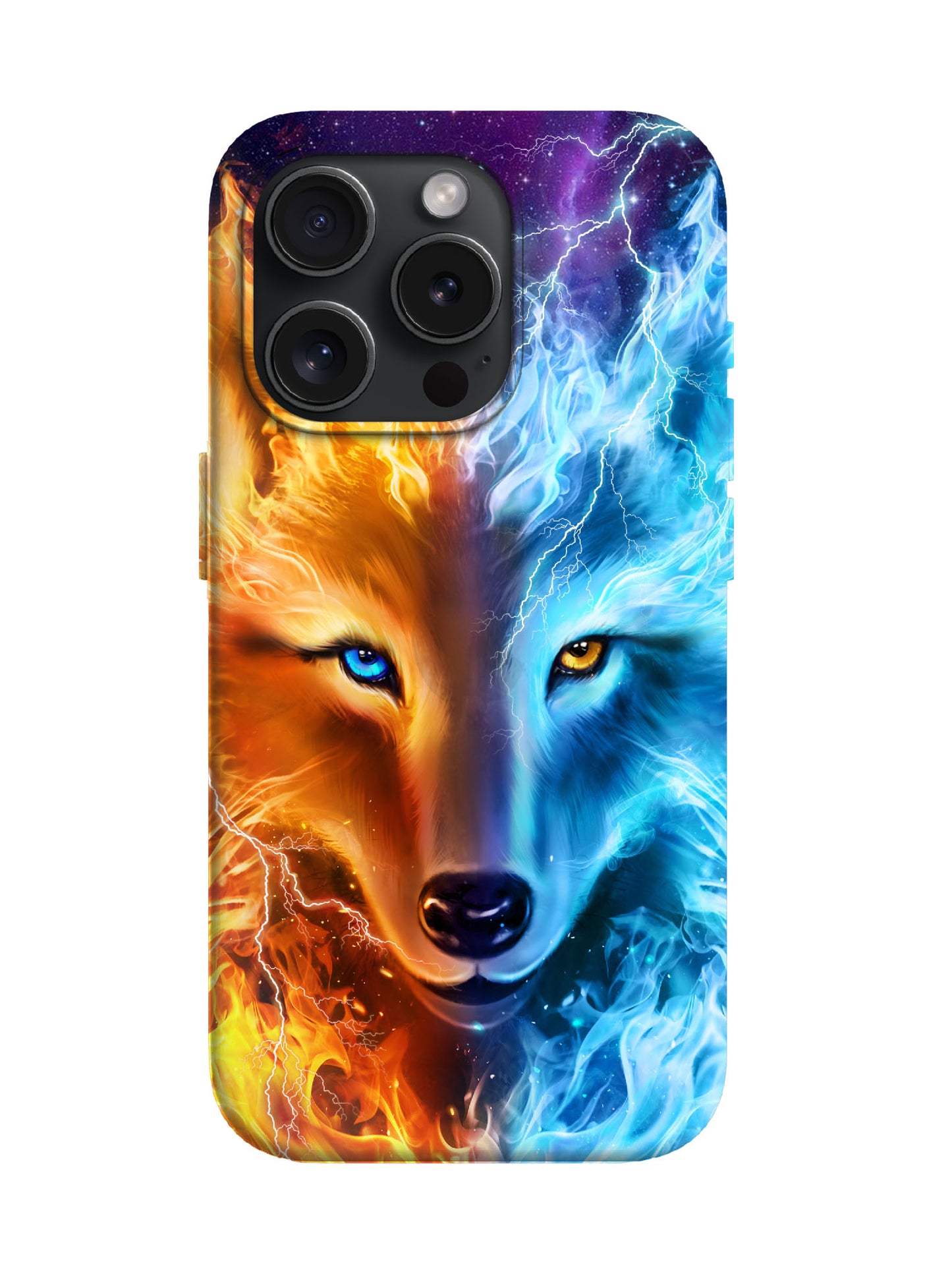 Flame and Lightning Wolf Face Edgy Cyberpunk Protective Phone Case