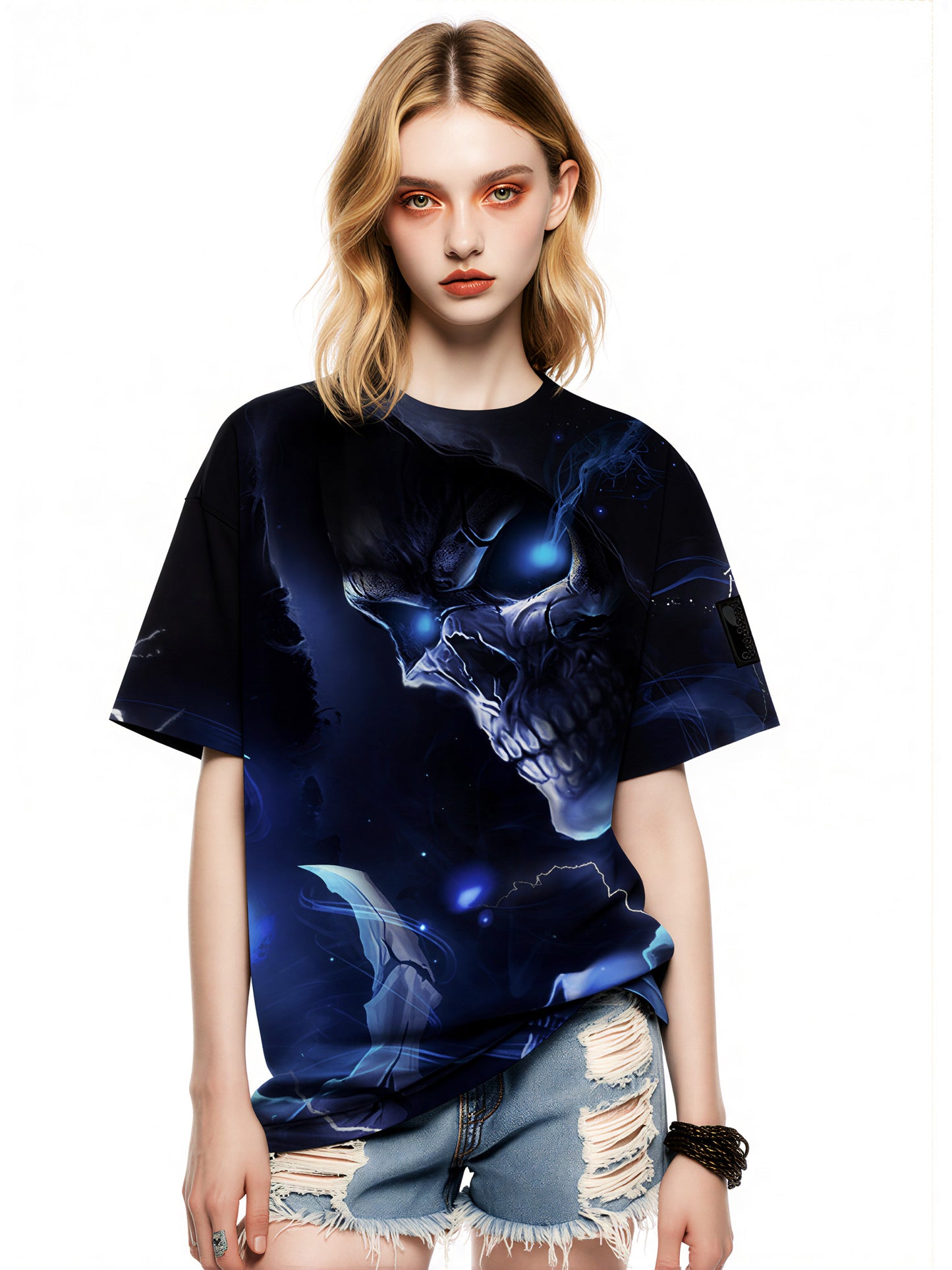 Blue Glow Skull 3D All Over Print T-Shirt Men Women Gothic Horror Style Sweatshirt
