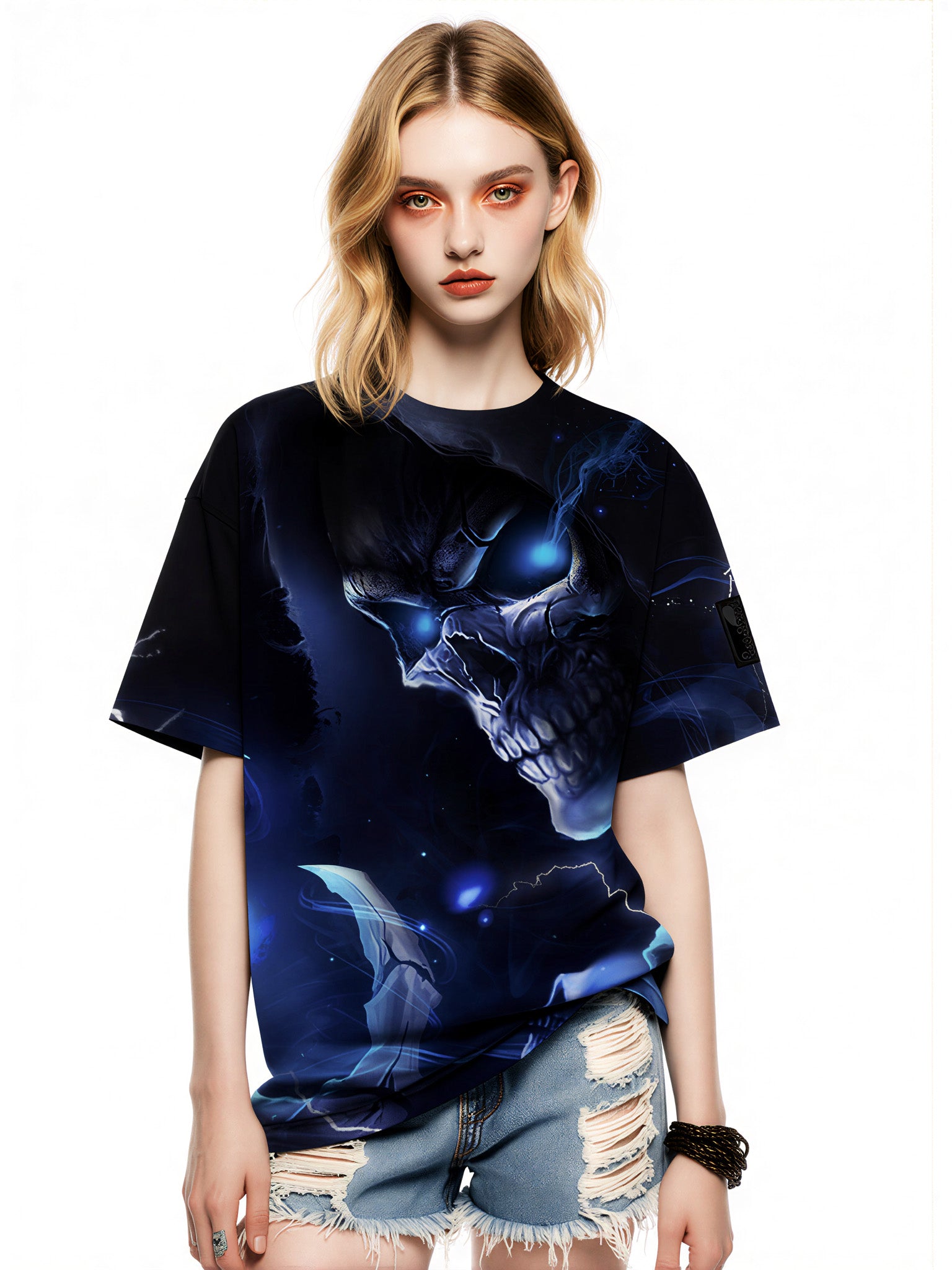Blue Glow Skull 3D All Over Print T-Shirt Men Women Gothic Horror Style Sweatshirt